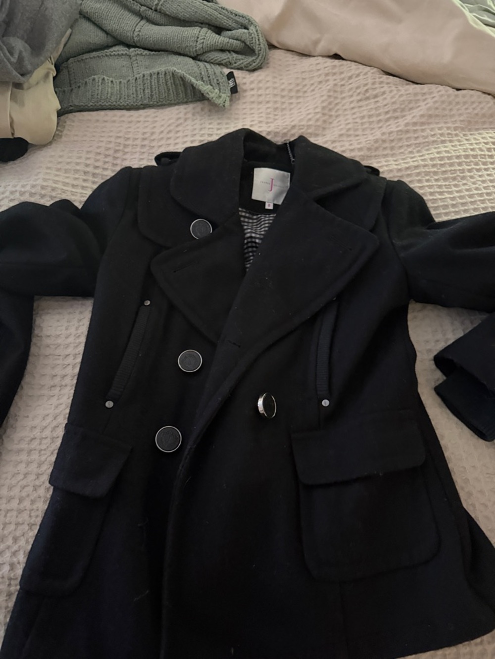 Black Double-Breasted Pea Coat - Women's Classic Tailored Style